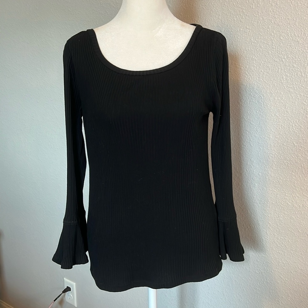 JCrew Ribbed Bell Sleeve Cotton Shirt Black Size XS